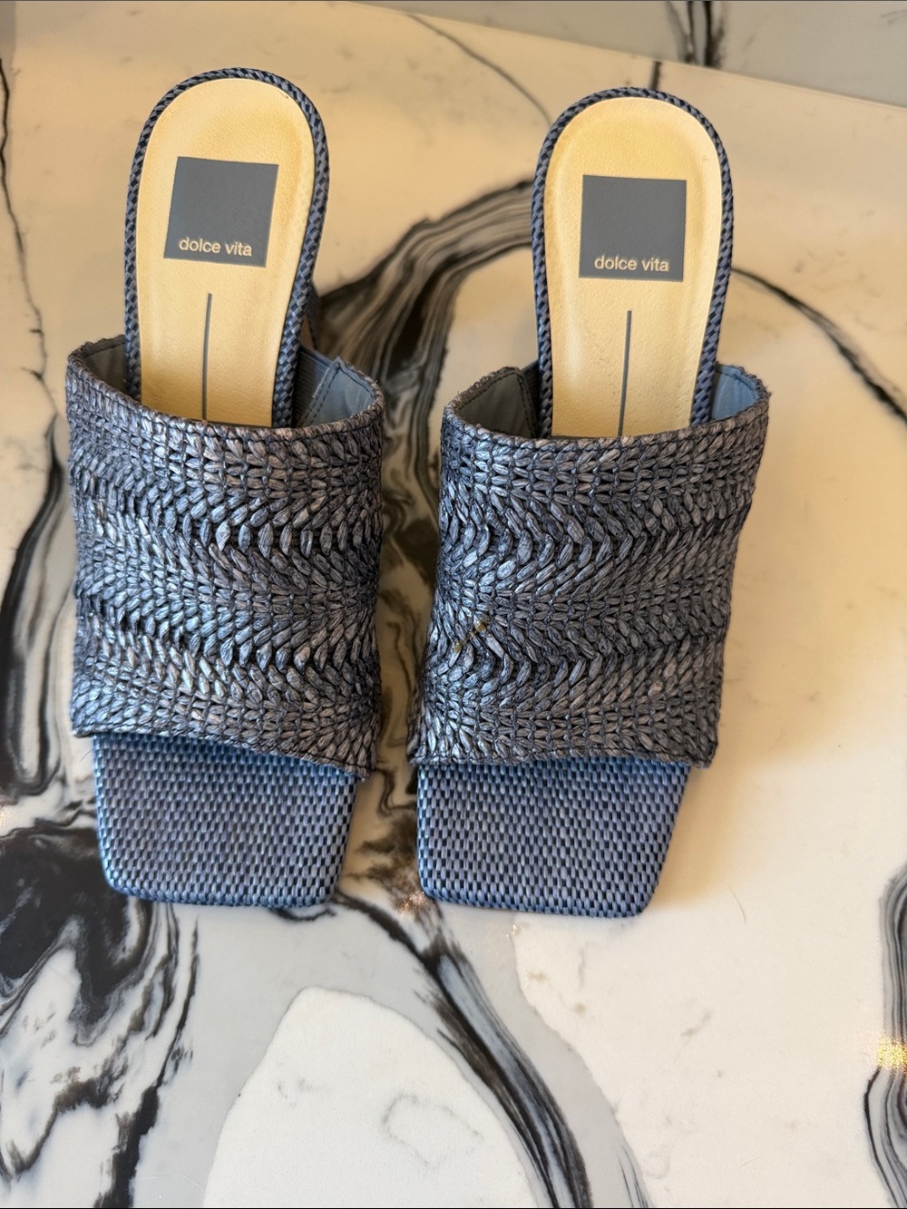 Dolce Vita Navy Woven Slide Mules